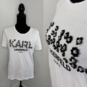 Karl Lagerfeld Embroidered Logo White T-Shirt (S)